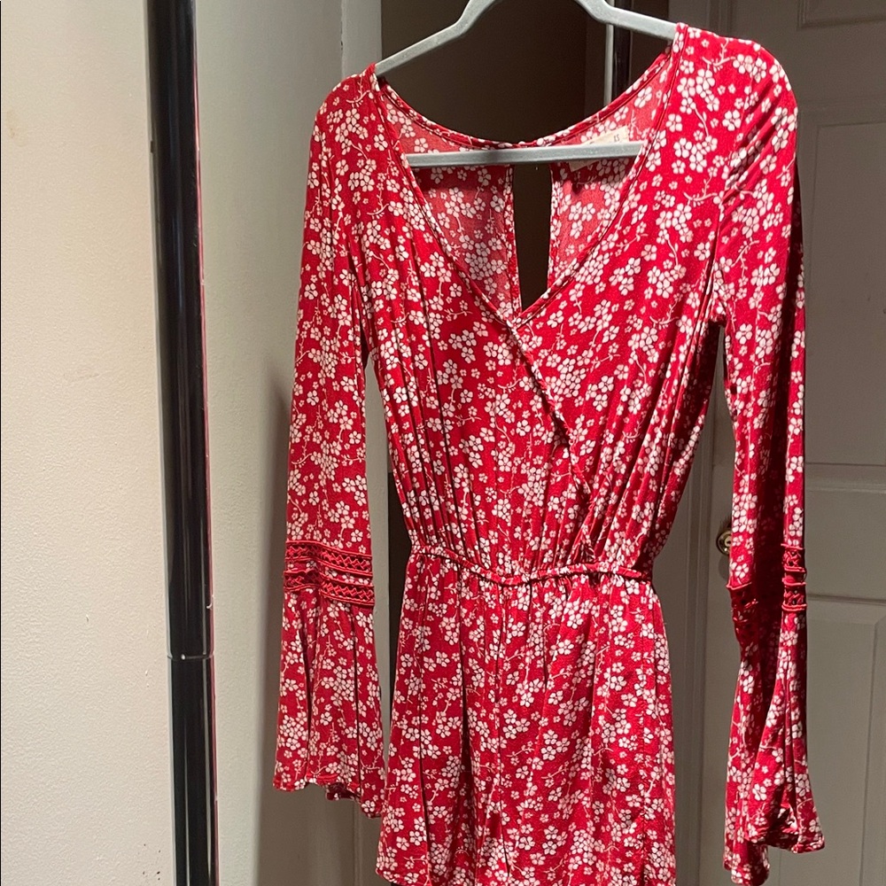 Hollister Red and White Floral Romper